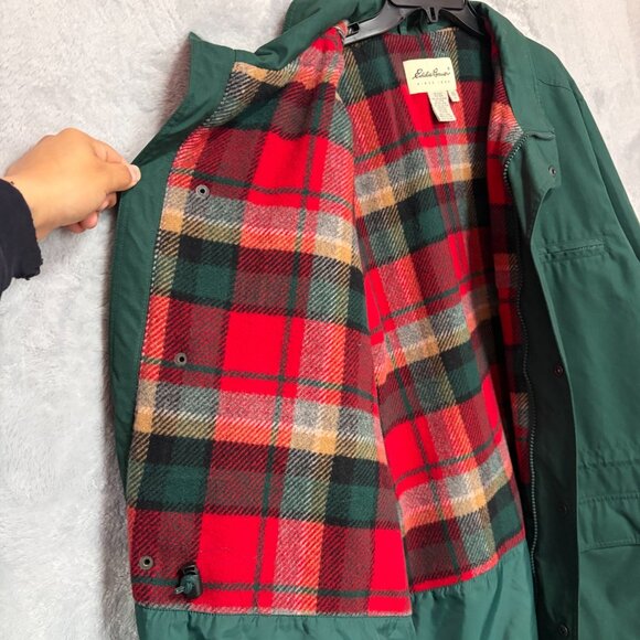Vintage Eddie Bauer Jacket Mens Large Forest Green Plaid Flannel Lined No Hood - Picture 6 of 12